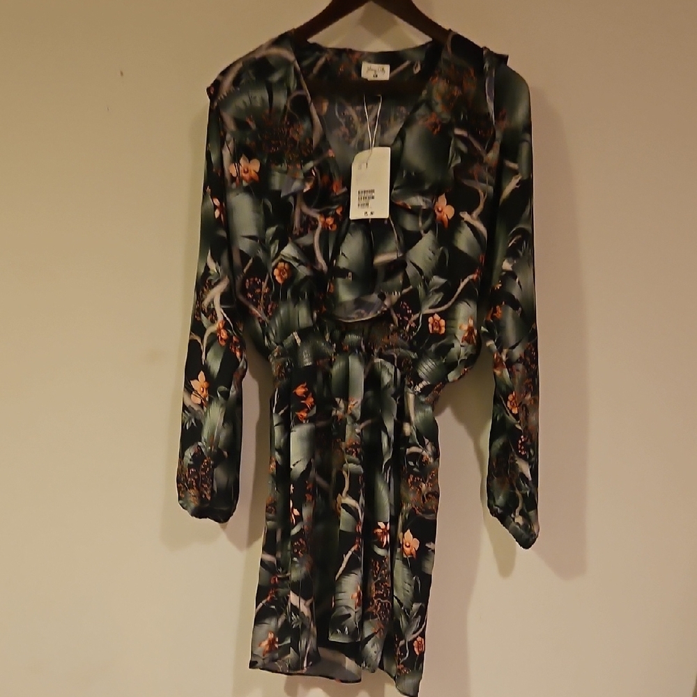 Johanna Ortiz Green and Orange Floral Midi Dress
